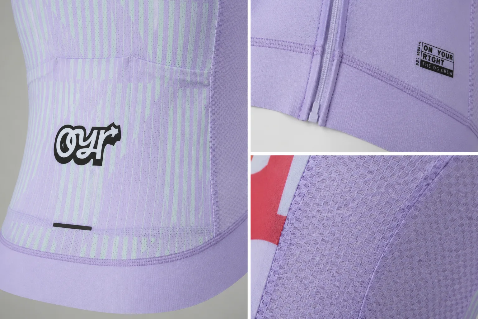 Switchback Jersey in lilac, macro details of fabric and pocket.